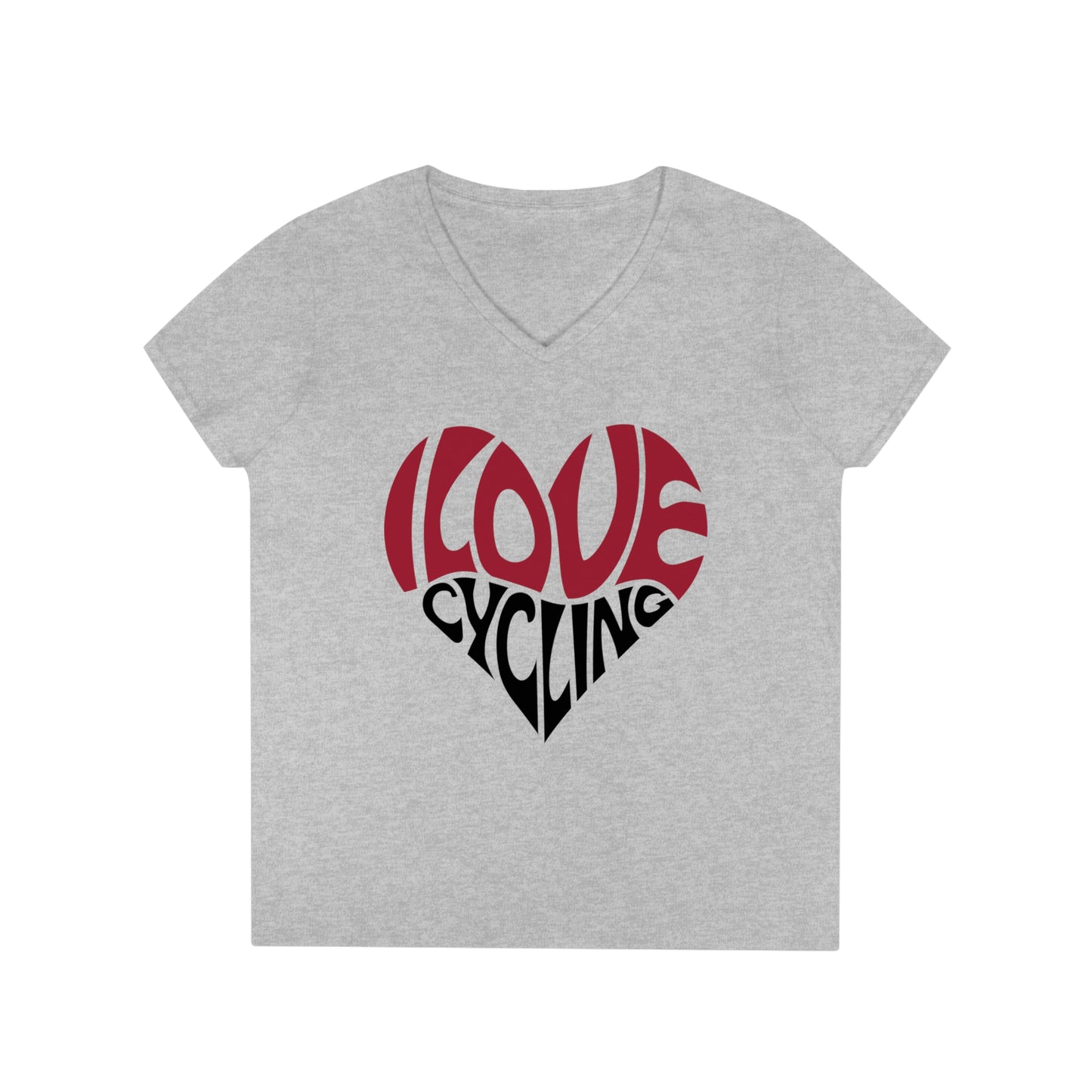 I Love Cycling Ladies' V-Neck T-Shirt | Women's Cute Cycling Shirt Heart Love Cycling