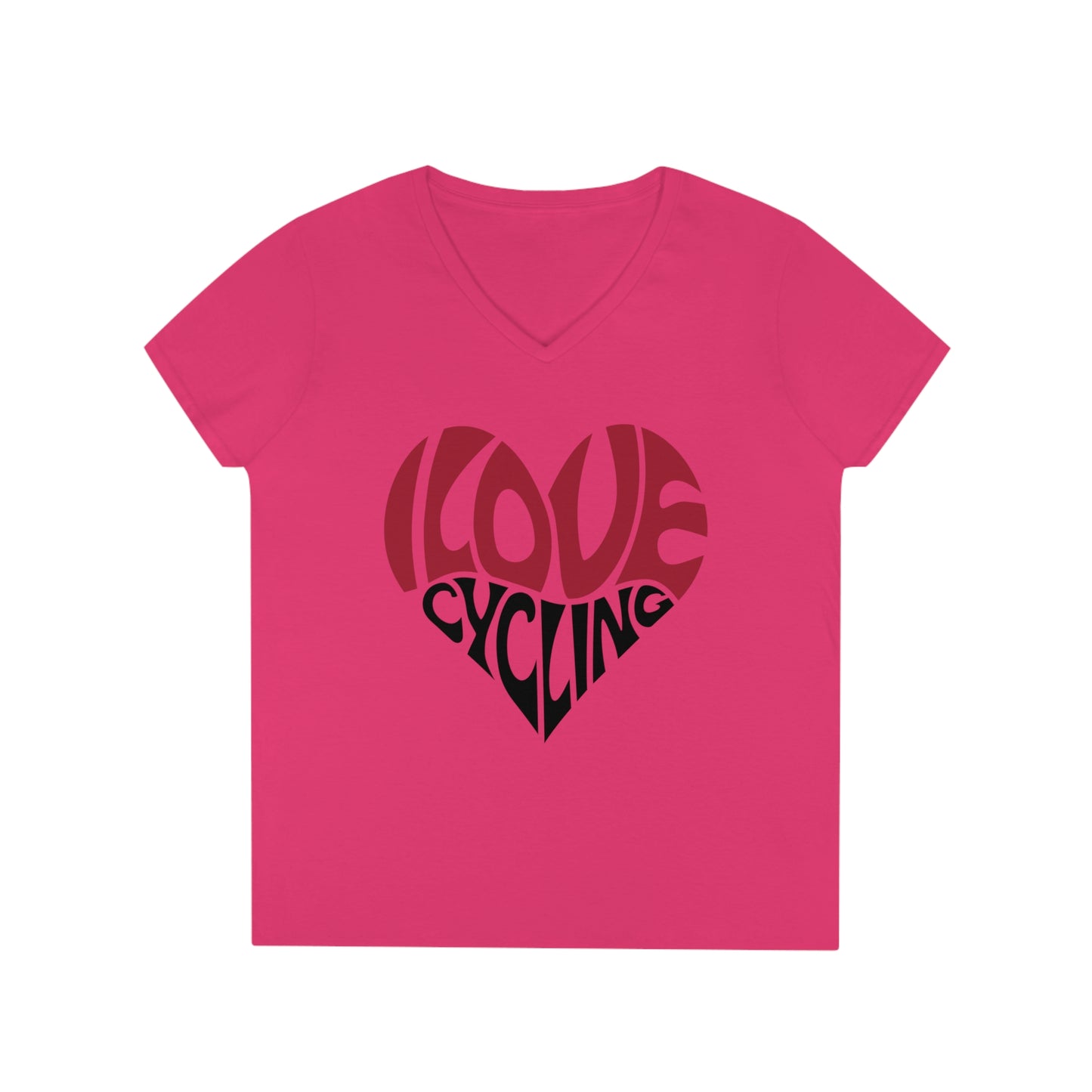 I Love Cycling Ladies' V-Neck T-Shirt | Women's Cute Cycling Shirt Heart Love Cycling