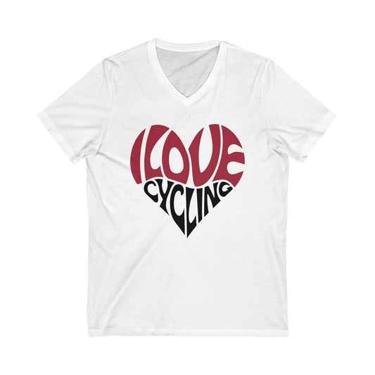 I Love Cycling Heart Unisex Jersey Short Sleeve V-Neck Tee