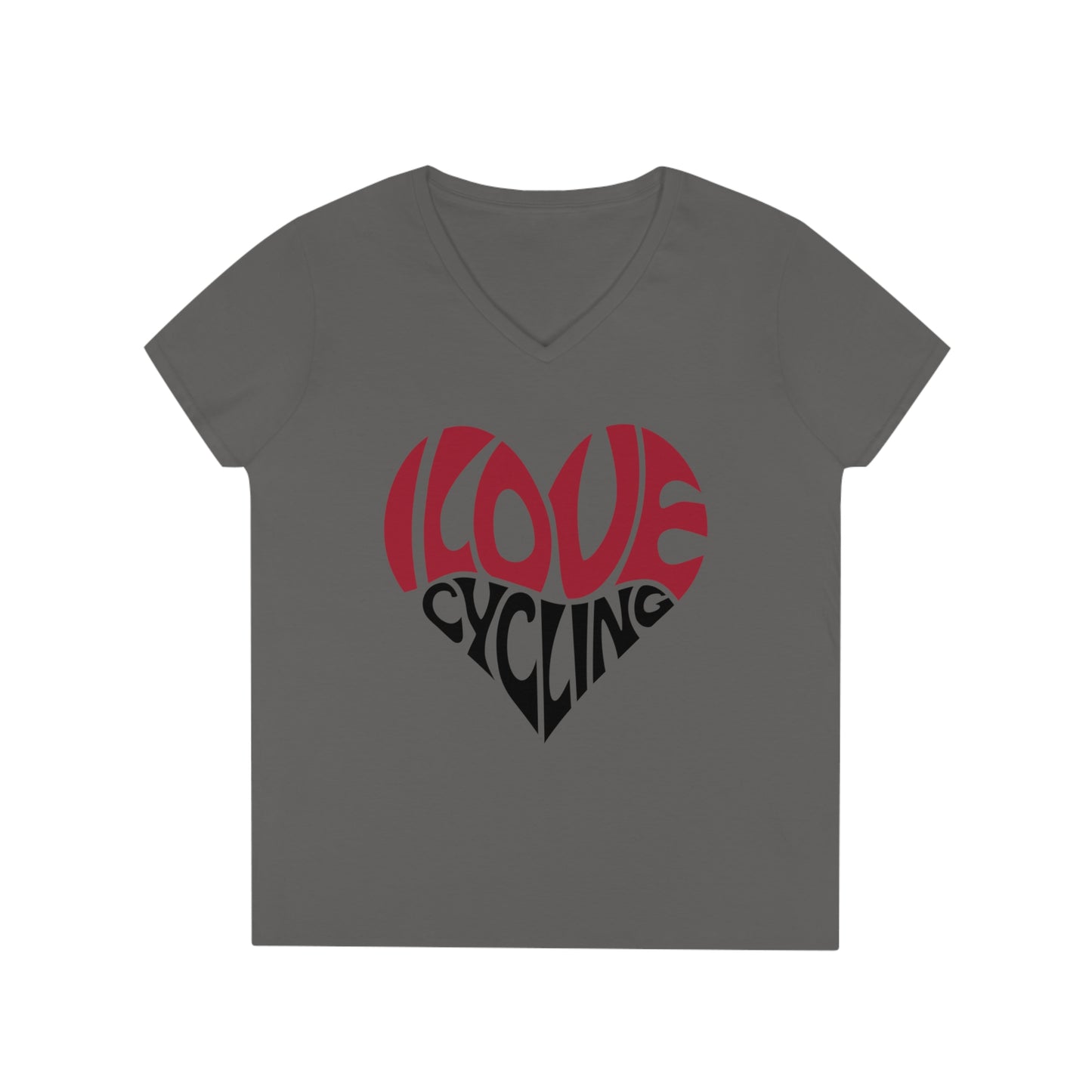 I Love Cycling Ladies' V-Neck T-Shirt | Women's Cute Cycling Shirt Heart Love Cycling