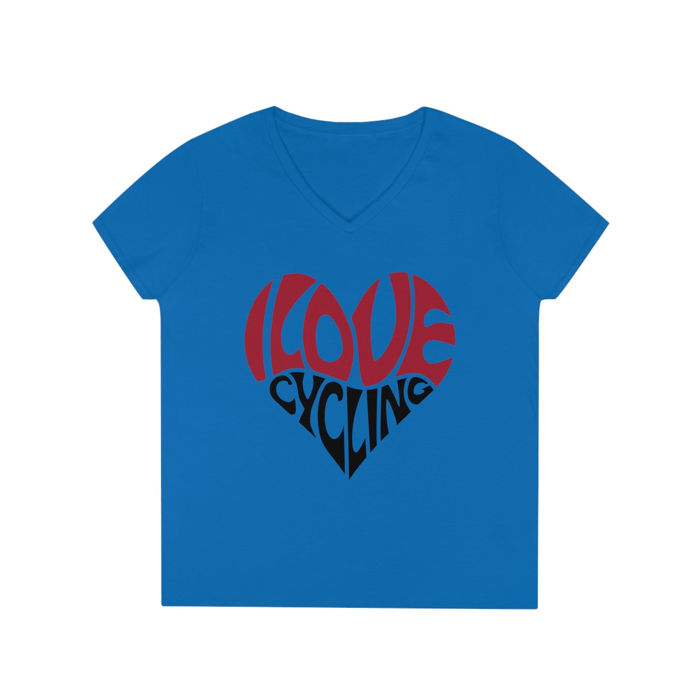 I Love Cycling Ladies' V-Neck T-Shirt | Women's Cute Cycling Shirt Heart Love Cycling