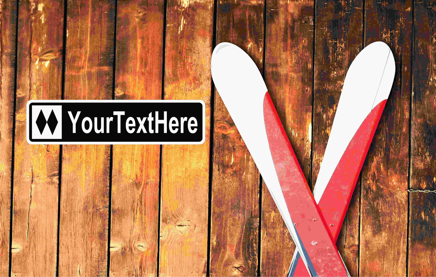 Large Custom Ski Sign | Personalized Ski Sign | Ski Trail Ski Lodge Sign | Double Diamond Ski Sign | 6" x 24" - Indoor or Outdoor use.