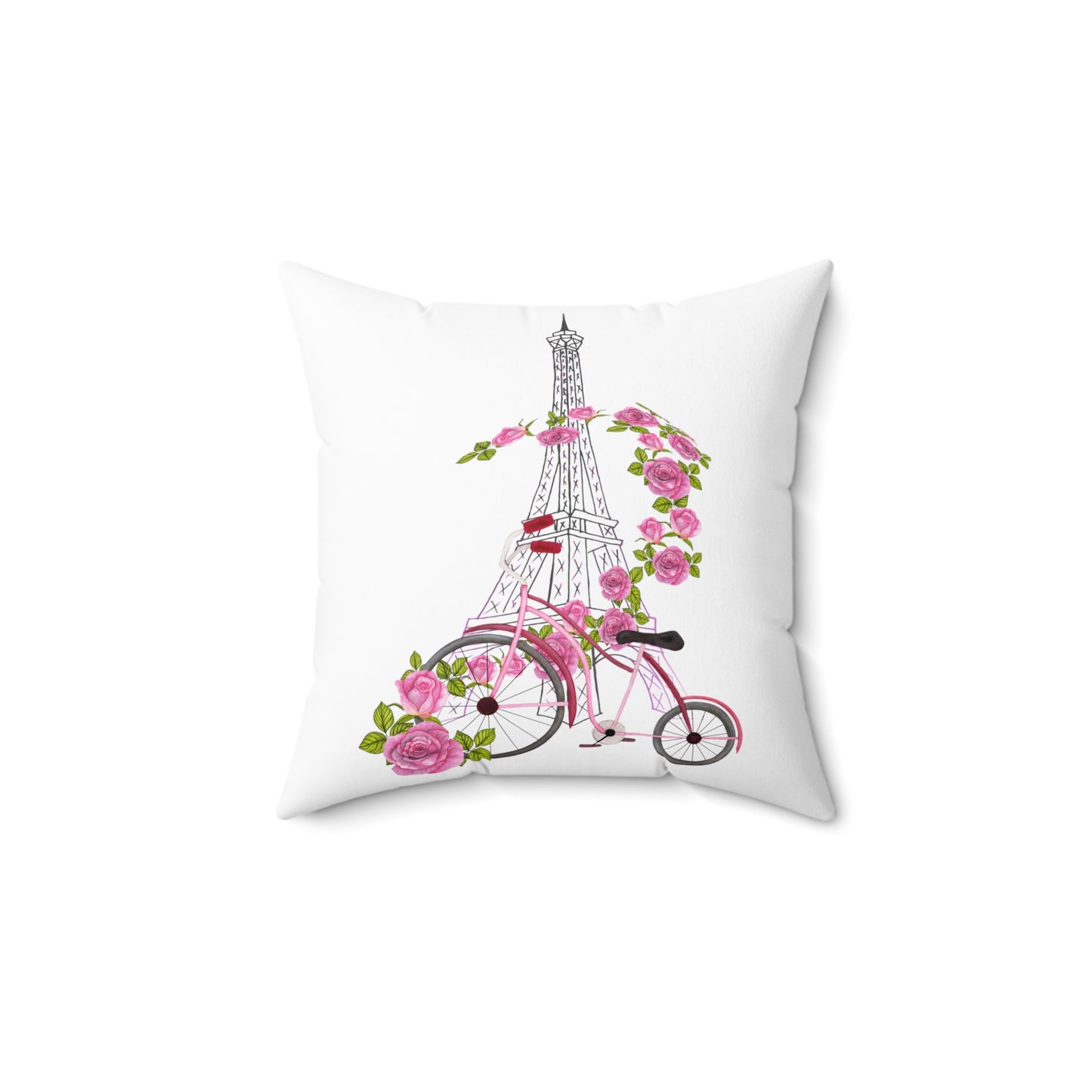Eiffel Tower with Bike Spun Polyester Square Pillow