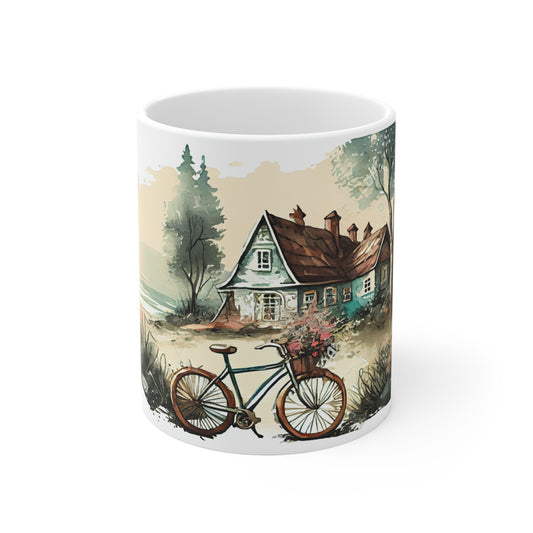 Vintage Landscape with Bicycle 11oz Coffee Mug