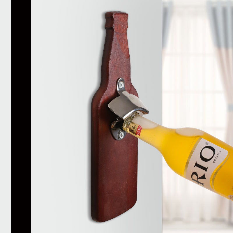 Beer Bottle Opener Wall Hanging Refrigerator Sticker Solid Wood