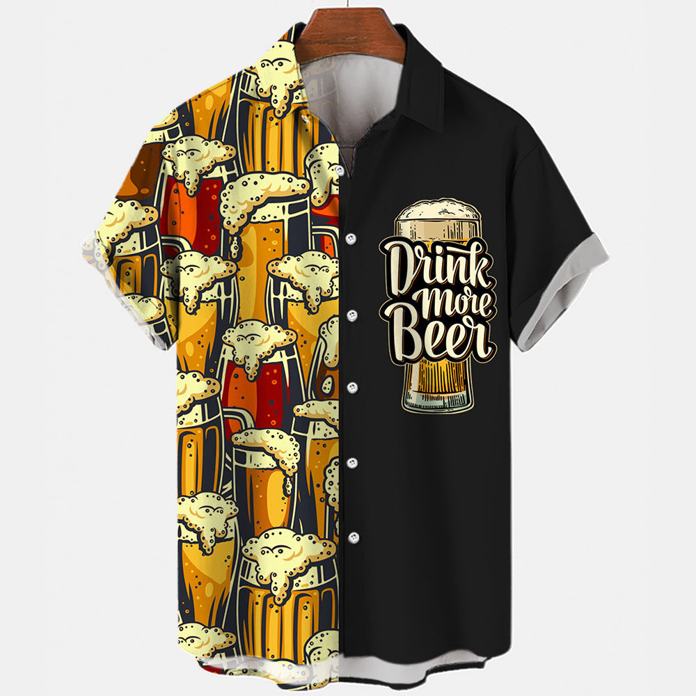 Casual Beer Pattern 3D Digital Printing Short Sleeve Fashion Men's Short Sleeve Shirt