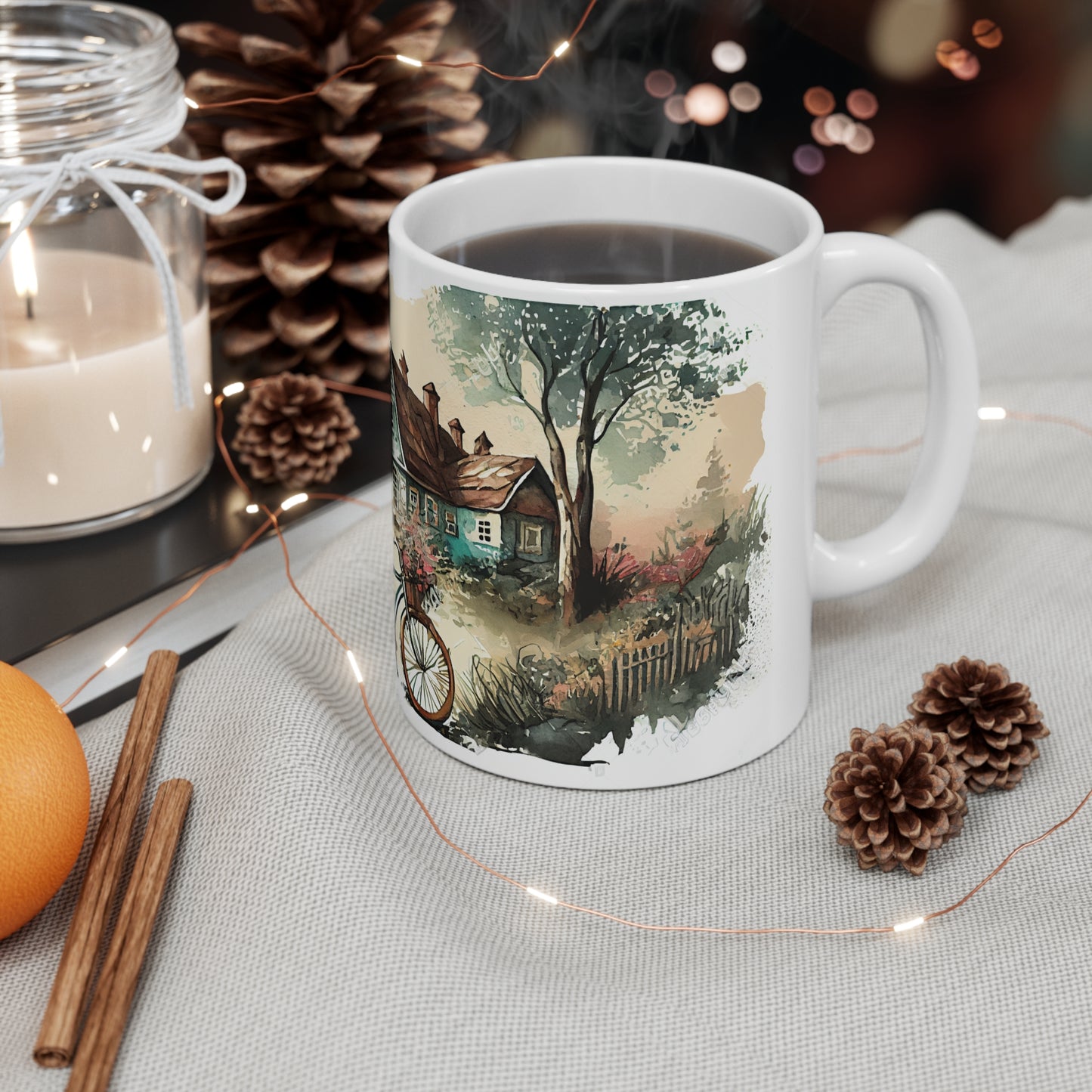 Vintage Landscape with Bicycle 11oz Coffee Mug
