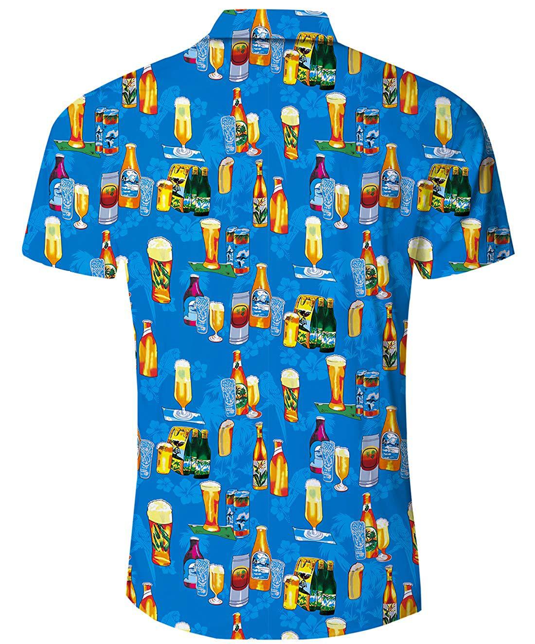 Men's Short Sleeve Casual Beer Bottle All - Over Printed Shirt
