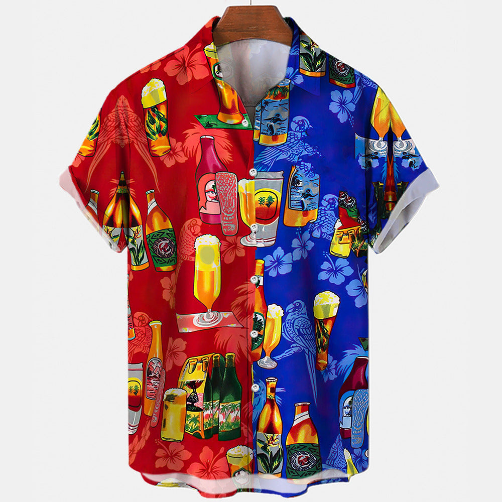 Casual Beer Pattern 3D Digital Printing Short Sleeve Fashion Men's Short Sleeve Shirt