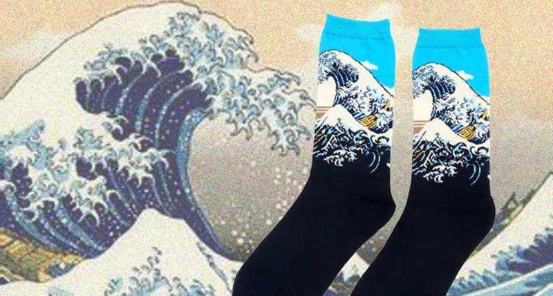 THE WAVE - The Great Wave Women's Oil Painting Fun Crew Socks 35-42