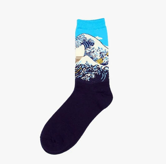 THE WAVE - The Great Wave Women's Oil Painting Fun Crew Socks 35-42
