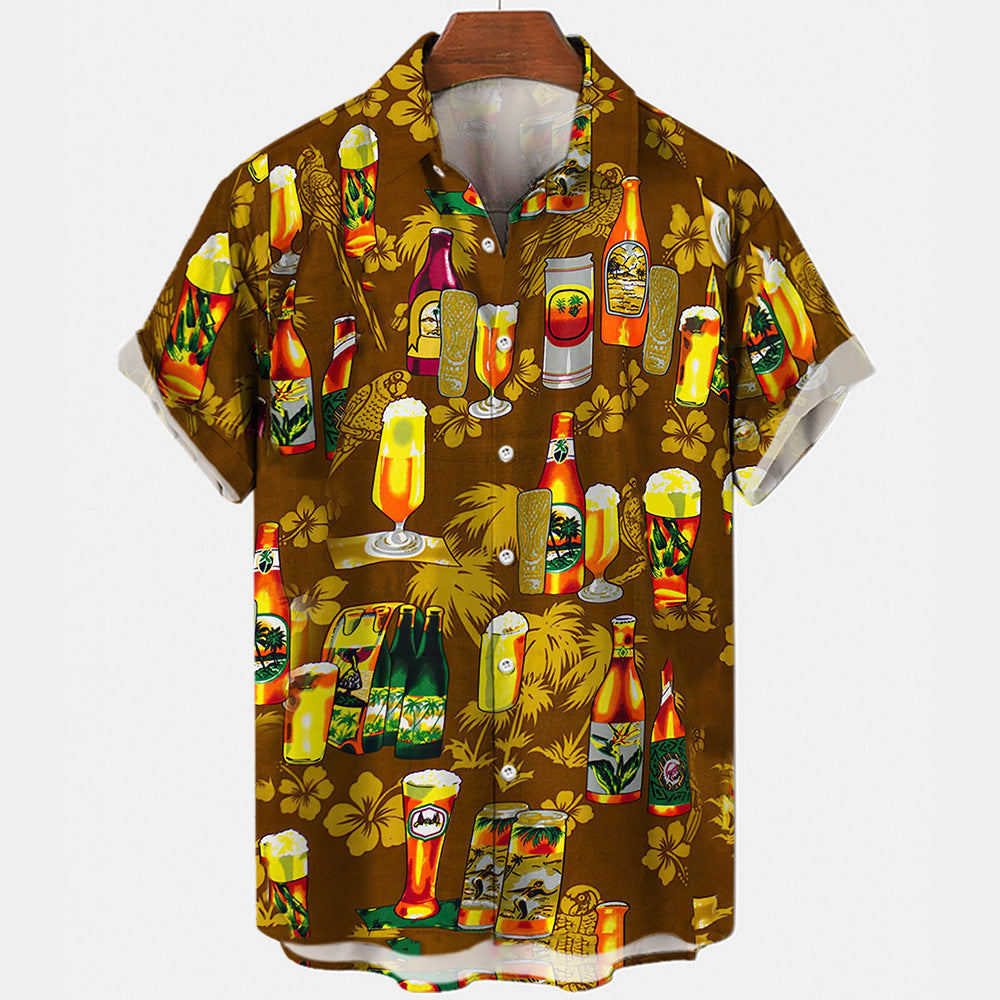 Men's Casual Beer Pattern 3D Digital Printing Short Sleeve Fashion Men's Short Sleeve Shirt