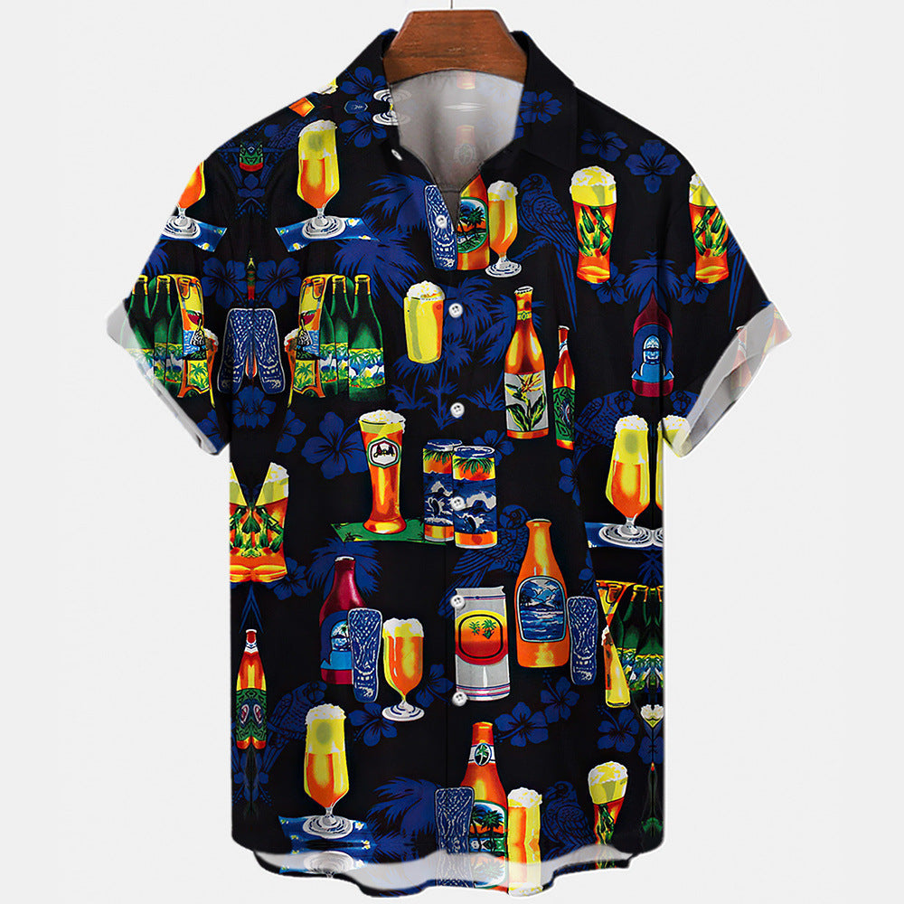 Casual Beer Pattern 3D Digital Printing Short Sleeve Fashion Men's Short Sleeve Shirt