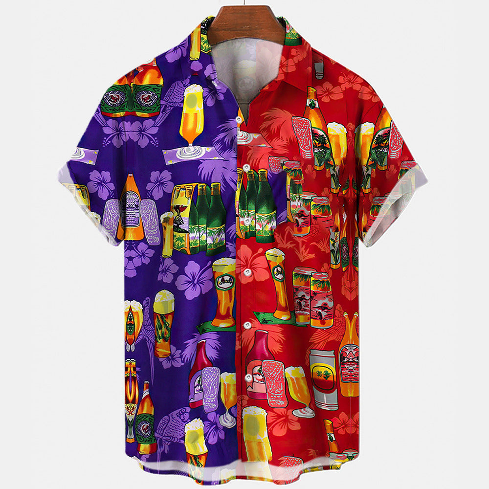 Men's Casual Beer Pattern 3D Digital Printing Short Sleeve Fashion Men's Short Sleeve Shirt