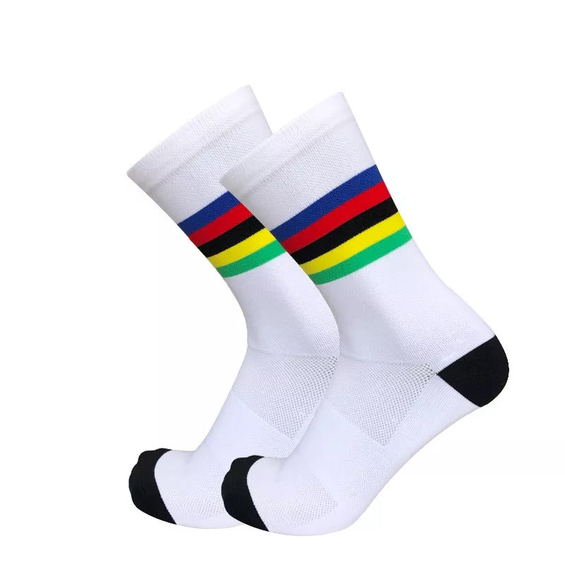 Cycling Socks Men Women Champion Colorful Stripes Sports Breathable Compression Bike Socks Calcetines Ciclismo