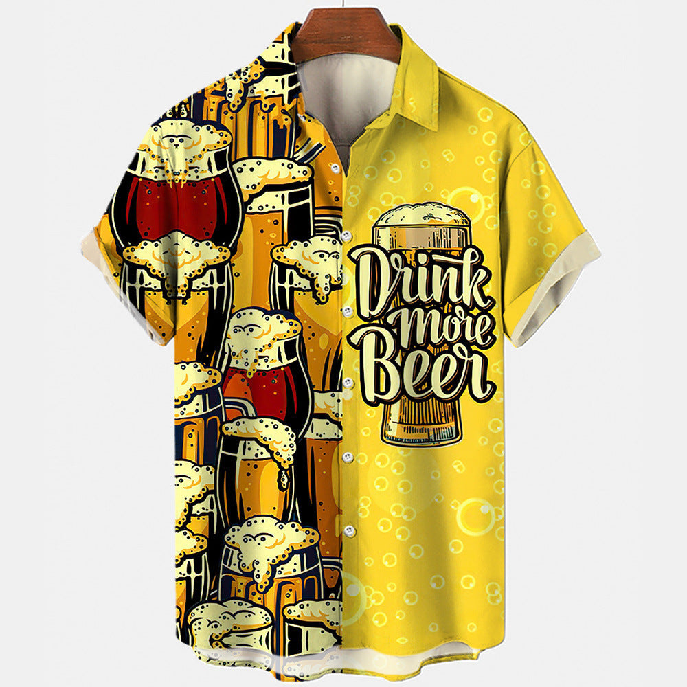 Men's Casual Beer Pattern 3D Digital Printing Short Sleeve Fashion Men's Short Sleeve Shirt