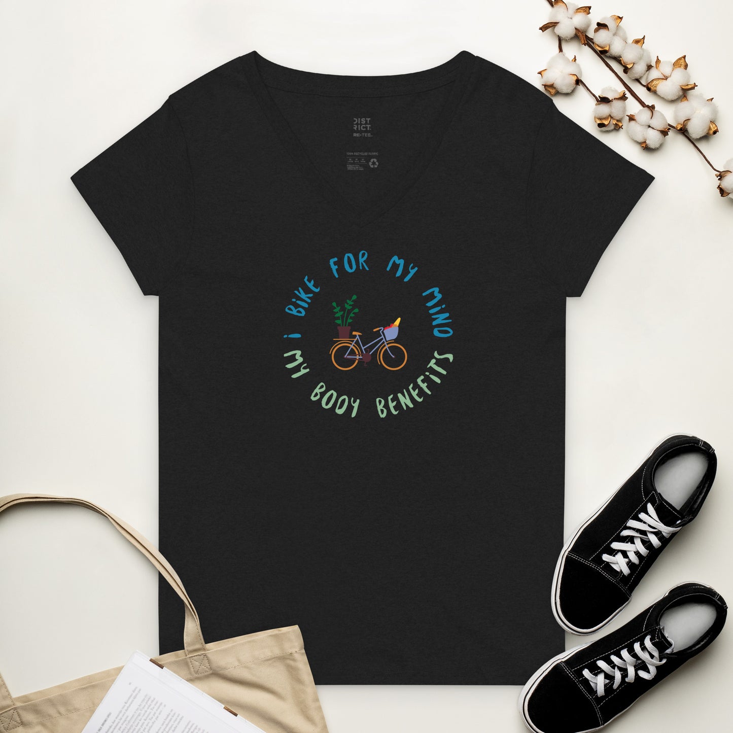 I Bike for My Mind Graphic Women’s recycled v-neck graphic t shirt