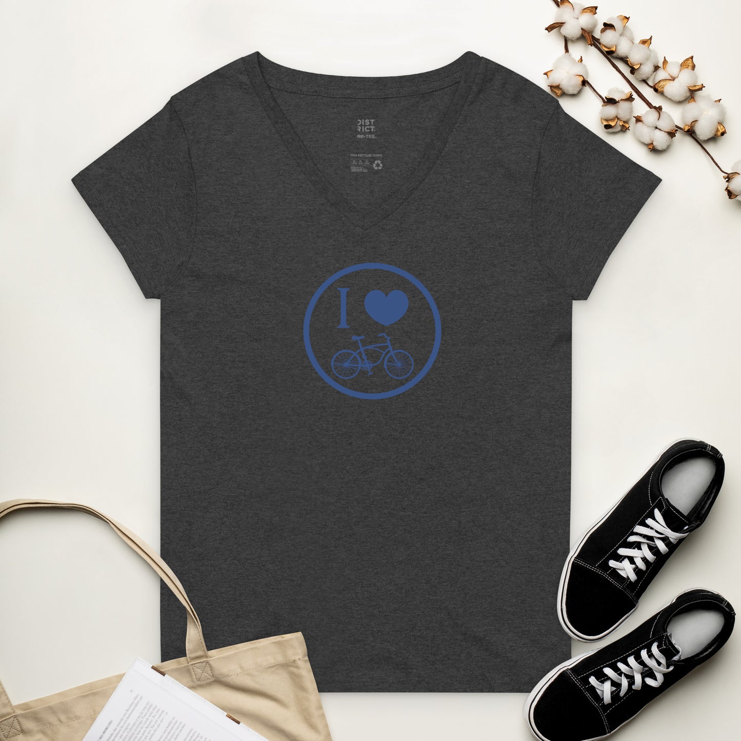 I Love Bike Women’s graphich recycled v-neck t shirt