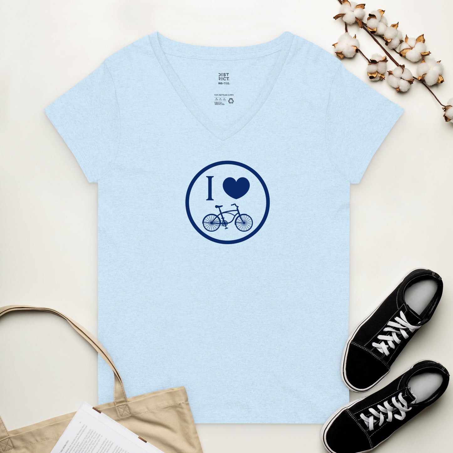 I Love Bike Women’s graphich recycled v-neck t shirt