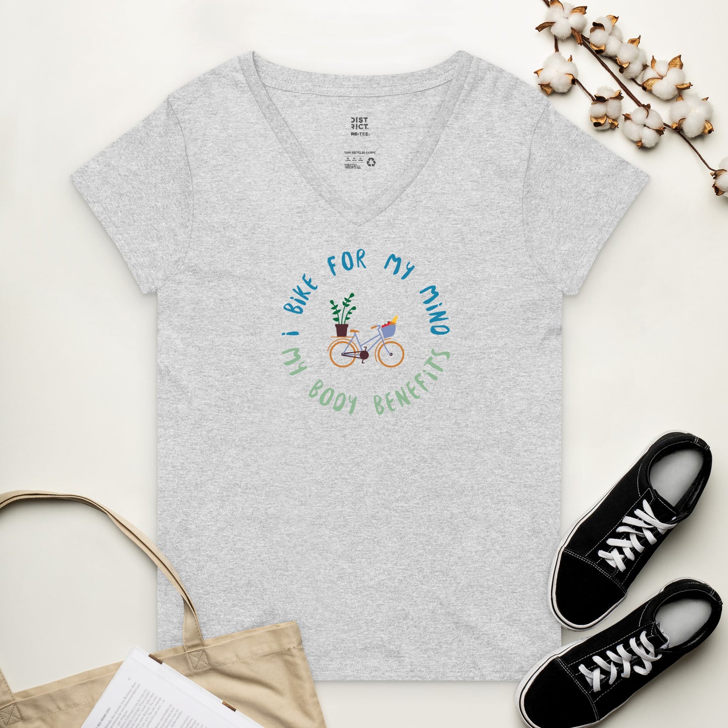 I Bike for My Mind Graphic Women’s recycled v-neck graphic t shirt