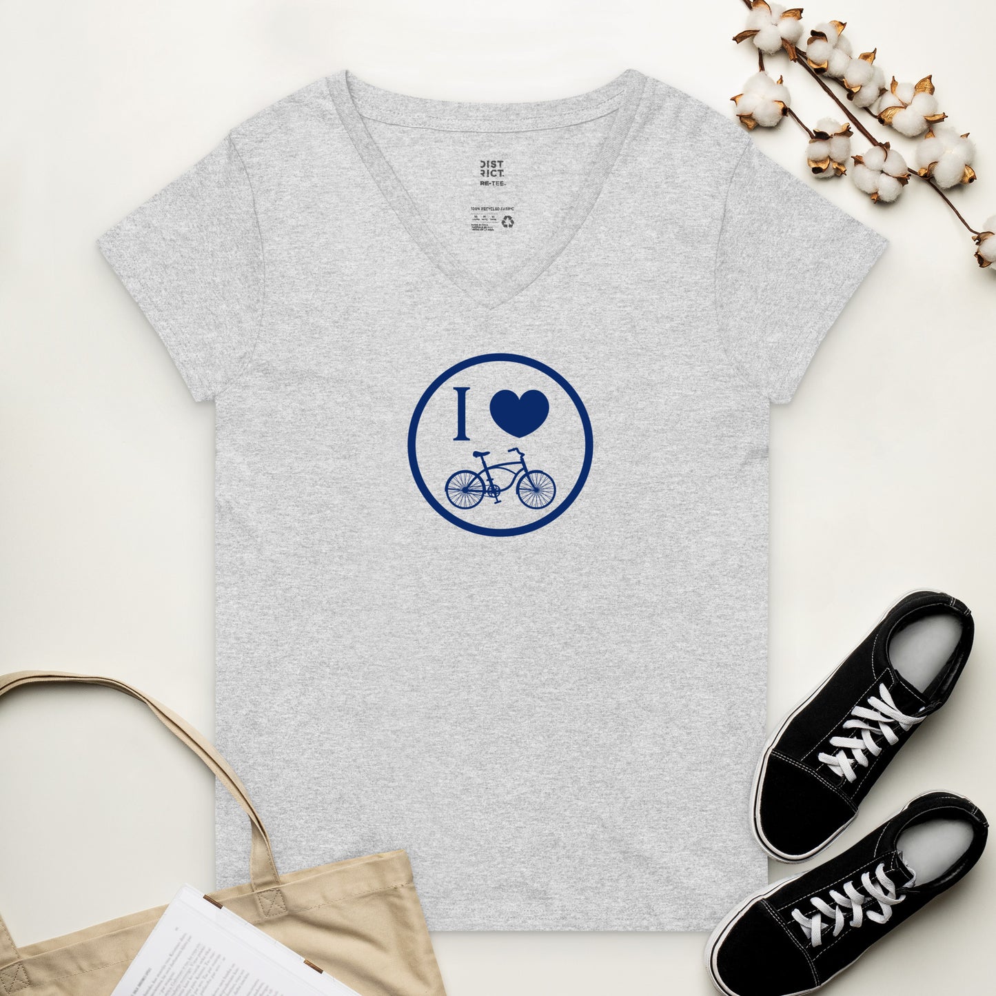 I Love Bike Women’s graphich recycled v-neck t shirt