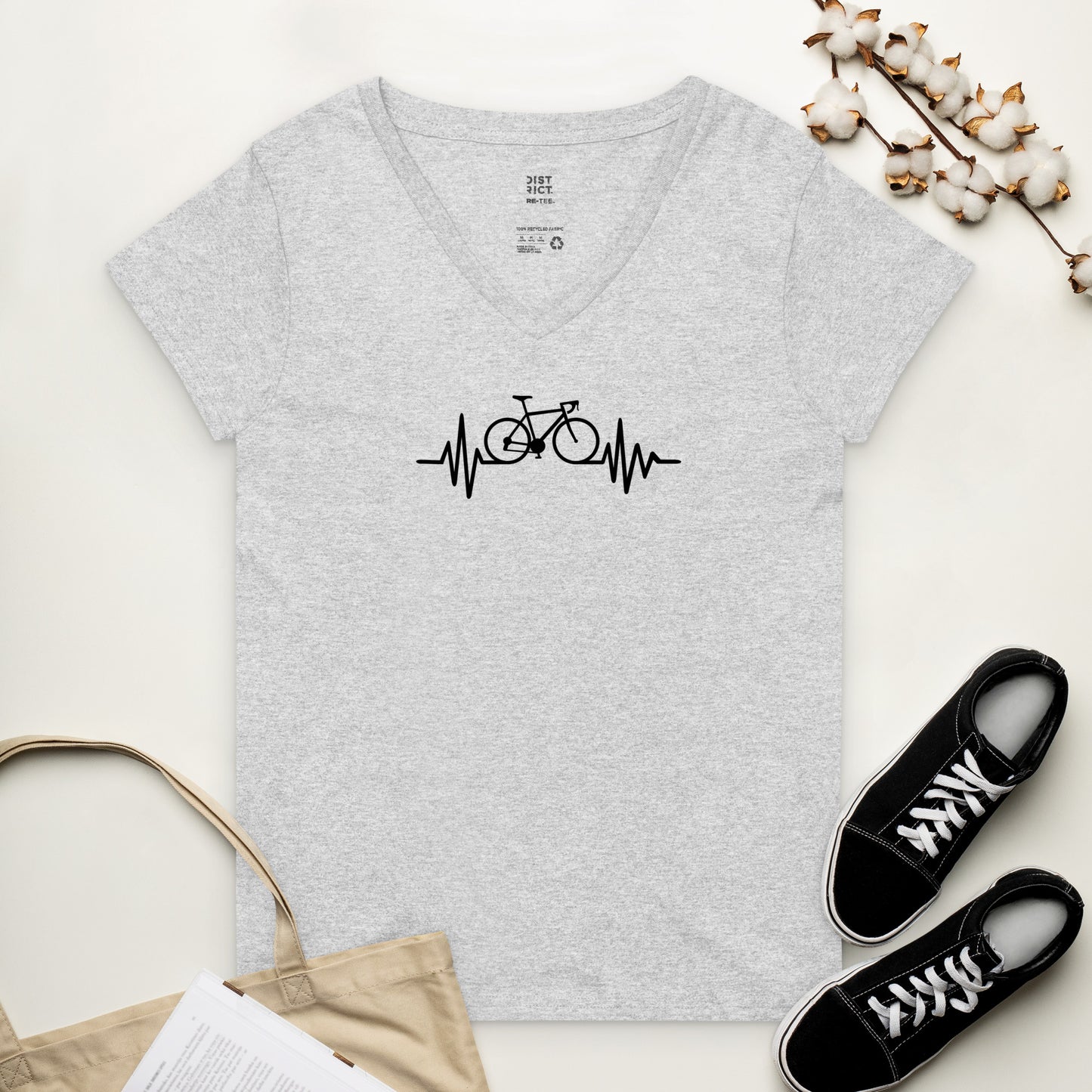 Bike Heart beat Graphic Cycling Women’s recycled v-neck T Shirt