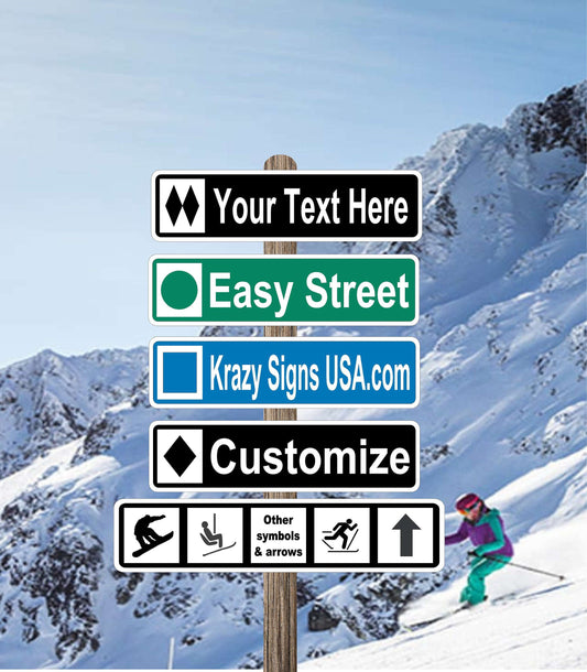 Large Custom Ski Sign | Personalized Ski Sign | Ski Trail Ski Lodge Sign |  Double Diamond Ski Sign |  6" x 24"  - Indoor or Outdoor use.