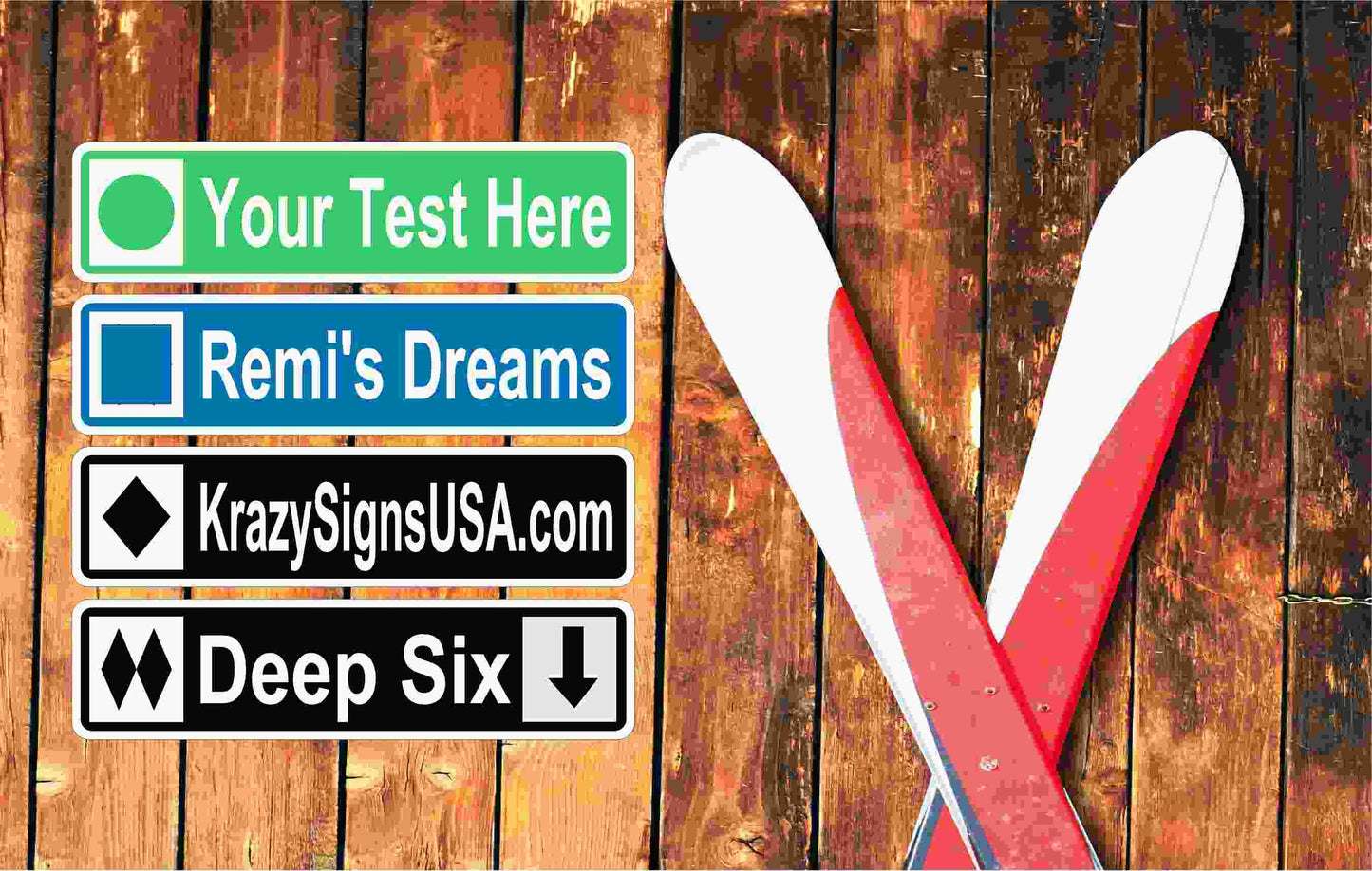 Large Custom Ski Sign | Personalized Ski Sign | Ski Trail Ski Lodge Sign |  Double Diamond Ski Sign |  6" x 24"  - Indoor or Outdoor use.
