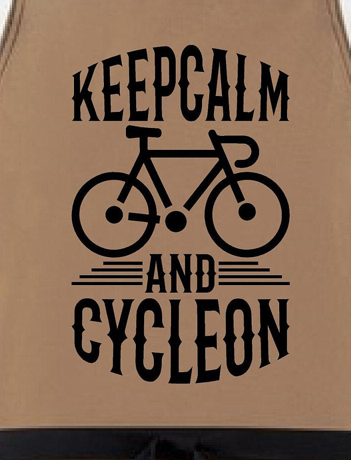 Keep Calm and Cycle on - Bike Mechanic Cotton Shop Apron | Men's Women's Unisex 2 Pocket Cycling Kitchen BBW Grill Apron