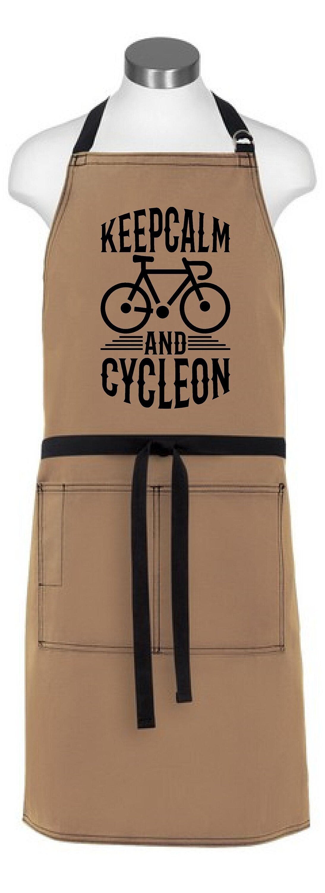 Keep Calm and Cycle on - Bike Mechanic Cotton Shop Apron | Men's Women's Unisex 2 Pocket Cycling Kitchen BBW Grill Apron